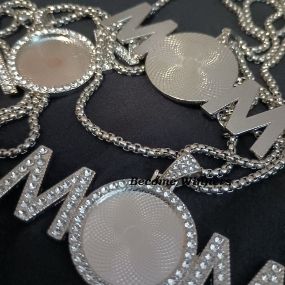 New Cute I Love U Mom' Rhinestone Ice 24" Silver Necklace - Picture 8 of 8